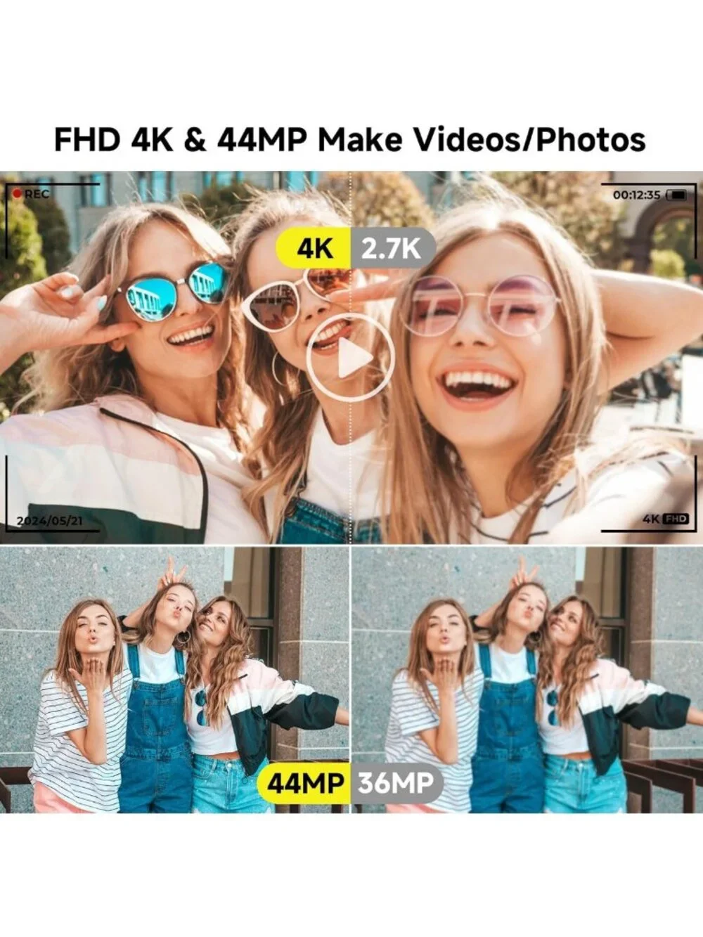 4K FHD Kids Digital Camera 44MP with 64GB SD Card - Perfect for Young